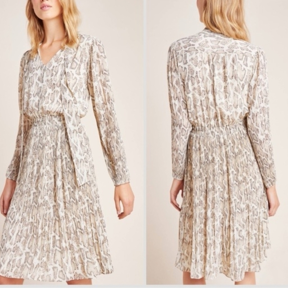 Anthropologies Current Air Olivia Snake Printed Flowy Midi Dress Sz Medium